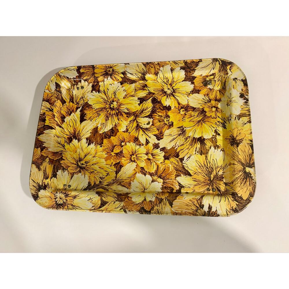Vintage Yellow Floral Metal TV Tray READ DESCRIPTION